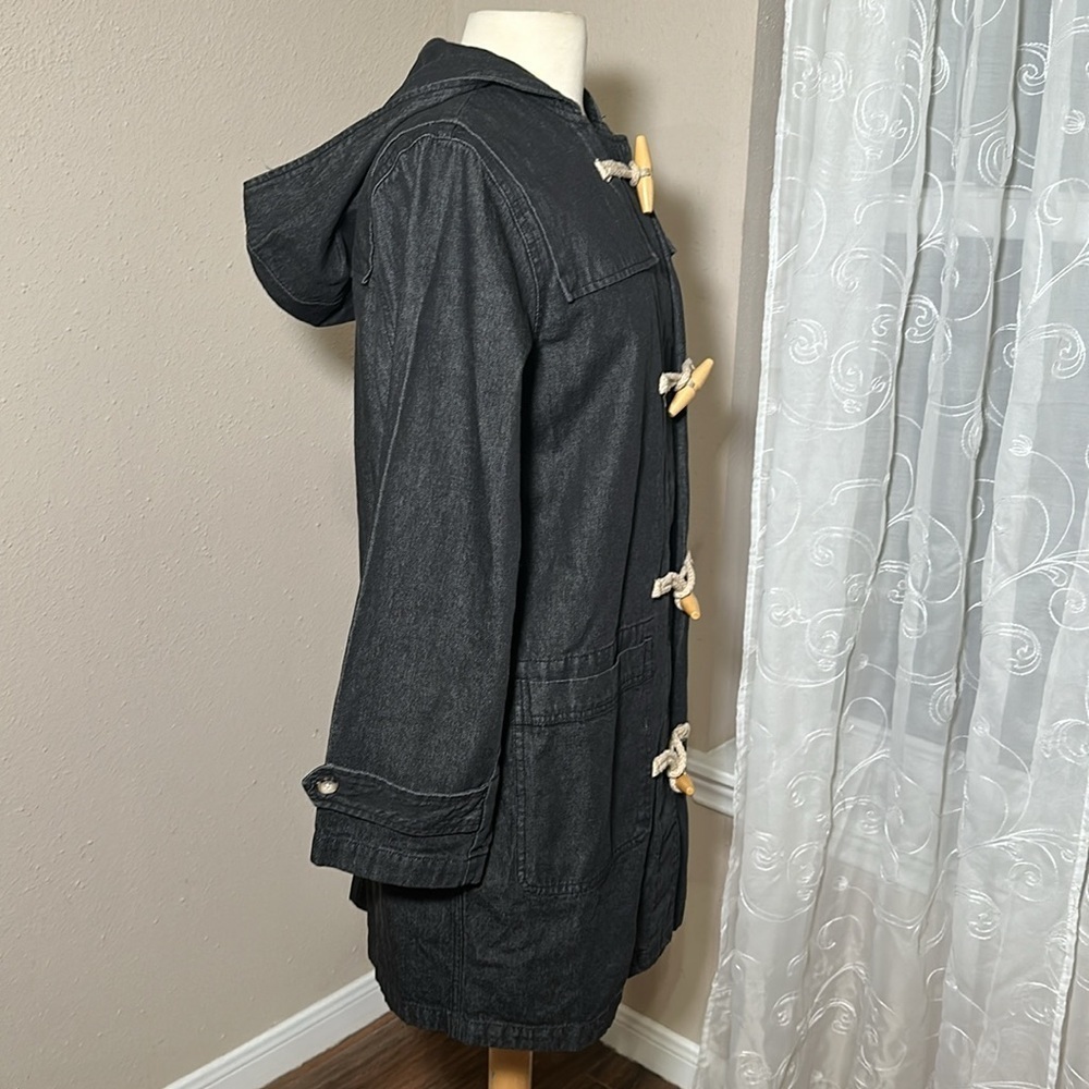 Denim & Co Lined Charcoal Denim Utility Hooded Coat Toggle Button Closure M NEW - Picture 13 of 16